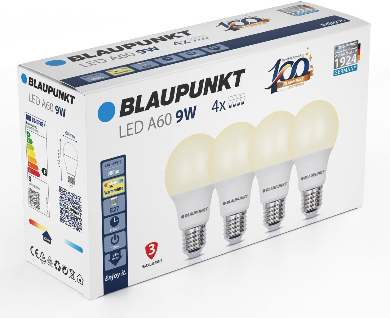 Blaupunkt LED spuldzes E27 9W 4gab, silti baltas cena un informācija | Spuldzes | 220.lv