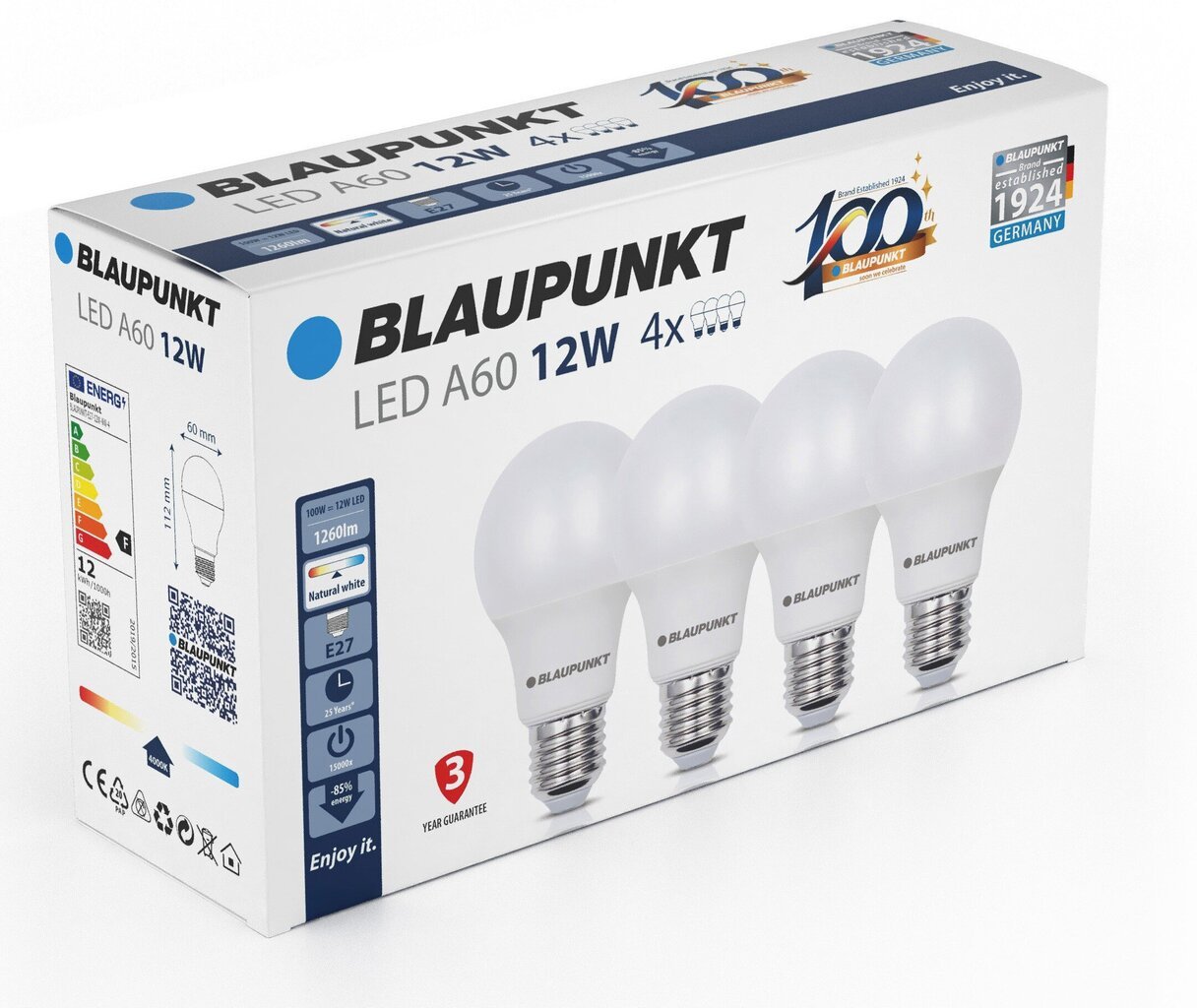 Blaupunkt LED lampa E27 A60 1260lm 12W 4000K 4gab cena un informācija | Spuldzes | 220.lv