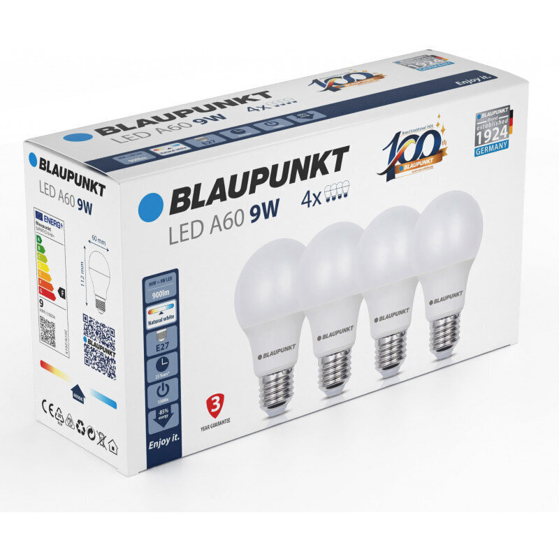 Blaupunkt LED spuldzes E27 9W 4 gab, dabīgi balta cena un informācija | Spuldzes | 220.lv