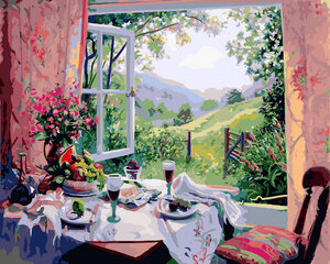 Glezna pēc cipariem Pusdienas pie atvērta loga, 40x50 cm cena un informācija | Gleznas pēc numuriem | 220.lv