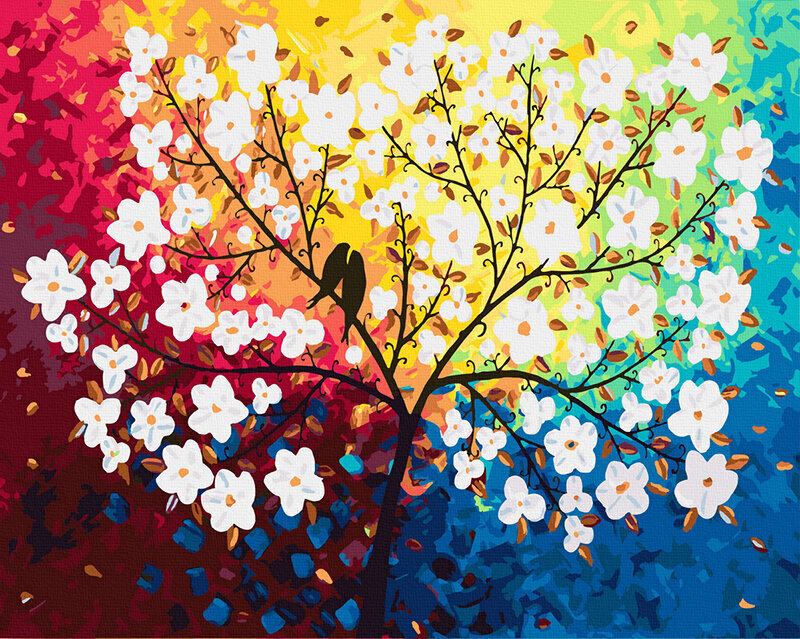 Glezna pēc cipariem Koks ar baltiem ziediem, 40x50 cm cena un informācija | Gleznas pēc numuriem | 220.lv