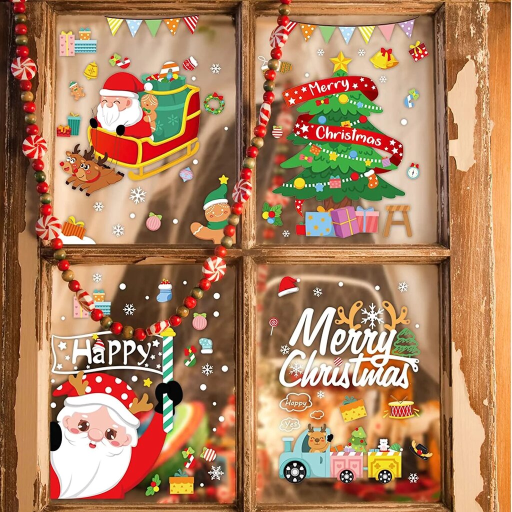 Ziemassvētku rotājumi - ūdensizturīgas logu uzlīmes 6gab, 12gab. 18 vienības (30x20 cm) цена и информация | Ziemassvētku dekorācijas | 220.lv