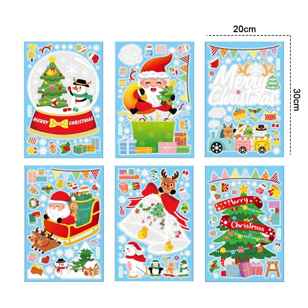 Ziemassvētku rotājumi - ūdensizturīgas logu uzlīmes 6gab, 12gab. 18 vienības (30x20 cm) cena un informācija | Ziemassvētku dekorācijas | 220.lv