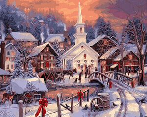 Glezna pēc cipariem Ziemassvētki ciematā, 40x50 cm cena un informācija | Gleznas pēc numuriem | 220.lv