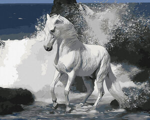 Glezna pēc cipariem Baltais zirgs, 40x50 cm cena un informācija | Gleznas pēc numuriem | 220.lv