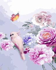 Glezna pēc cipariem Rozā papagaiļi uz ziediem, 40x50 cm cena un informācija | Gleznas pēc numuriem | 220.lv