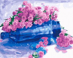 Glezna pēc cipariem Ziedi uz pudeles, 40x50 cm cena un informācija | Gleznas pēc numuriem | 220.lv