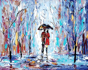 Glezna pēc cipariem Pāris zem lietussarga, 40x50 cm cena un informācija | Gleznas pēc numuriem | 220.lv