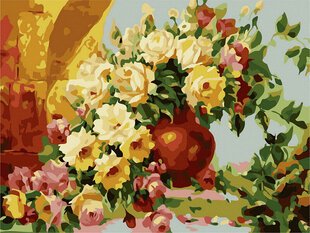 Glezna pēc cipariem Ziedi vāzē uz galda, 40x50 cm cena un informācija | Gleznas pēc numuriem | 220.lv