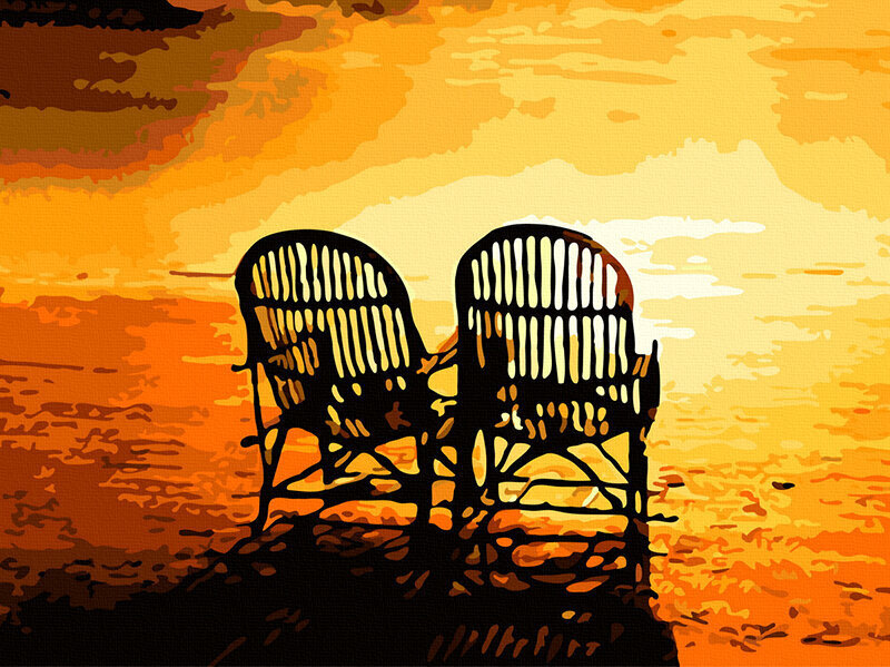 Glezna pēc cipariem Atpūtas krēsli saulrietā, 40x50 cm cena un informācija | Gleznas pēc numuriem | 220.lv