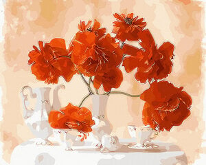 Glezna pēc cipariem Klusā daba ar sarkaniem ziediem, 40x50 cm cena un informācija | Gleznas pēc numuriem | 220.lv