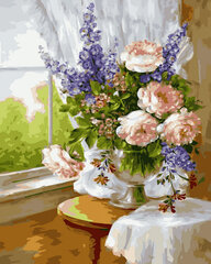 Glezna pēc cipariem Ziedi pie loga, 40x50 cm cena un informācija | Gleznas pēc numuriem | 220.lv