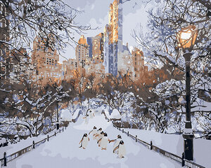 Glezna pēc cipariem Pilsēta sniegā, 40x50 cm cena un informācija | Gleznas pēc numuriem | 220.lv