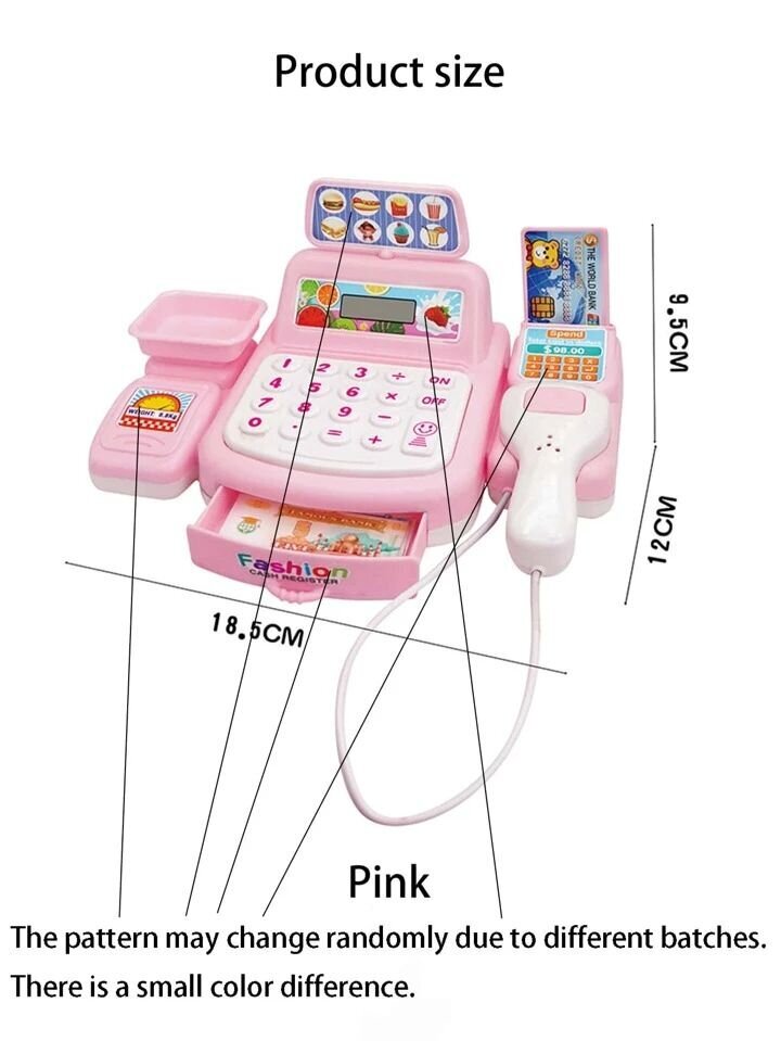 Bērnu rotaļu komplekts: elektroniskā kase Electronics-27, izmērs 19x12x10 cm, rozā cena un informācija | Rotaļlietas meitenēm | 220.lv