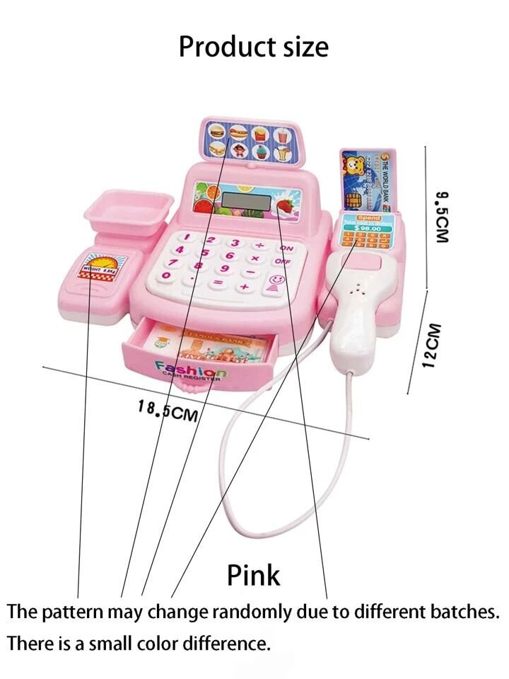 Bērnu rotaļu komplekts: elektroniskā kase Electronics-27, izmērs 19x12x10 cm, rozā цена и информация | Rotaļlietas meitenēm | 220.lv