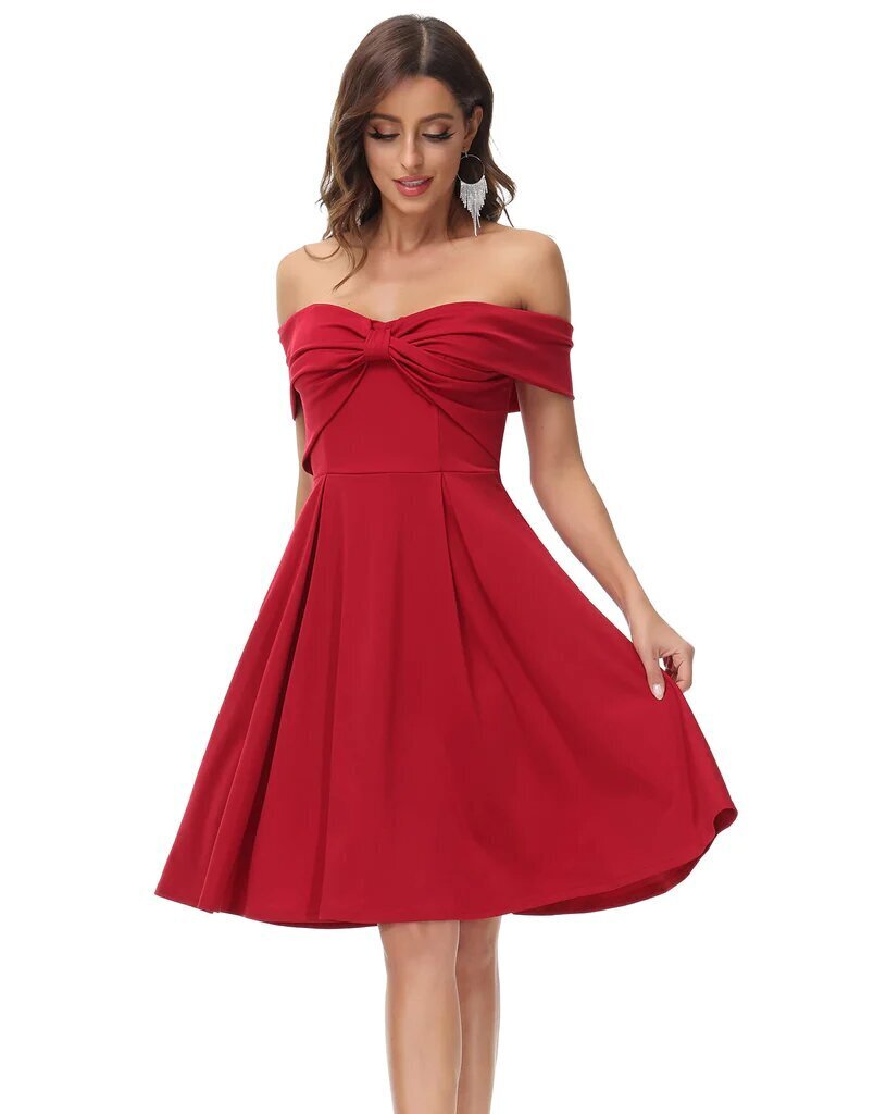 Sieviešu Ziemassvētku kleita ar plecu lencēm, sarkana cena un informācija | Kleitas | 220.lv