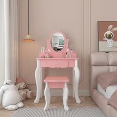 Bērnu tualetes galdiņš ar spoguli un krēslu KS236-B, balts/rozā cena un informācija | Kosmētikas galdiņi | 220.lv