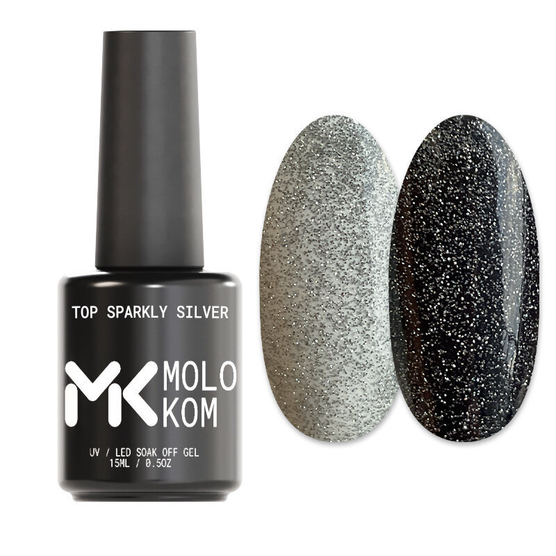 Virsējais slānis Molokom Top Sparkly, Silver, 15 ml cena un informācija | Nagu lakas, stiprinātāji | 220.lv