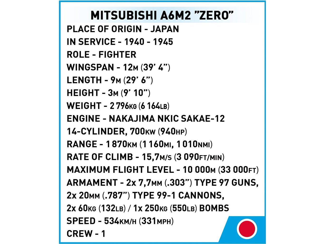 Konstruktors Cobi Mitsubishi A6M2 Zero, 1/48, 5861 cena un informācija | Konstruktori | 220.lv