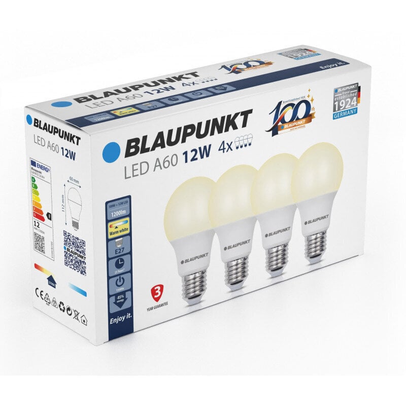 LED spuldzes Blaupunkt E27 12W, silti balta, 4 gab. cena un informācija | Spuldzes | 220.lv