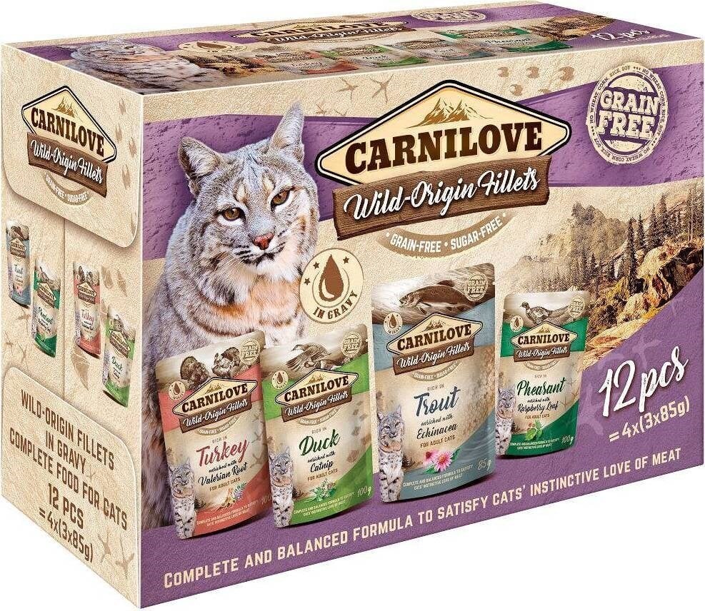 Carnilove Cat Wild Origin Fillets pieaugušiem kaķiem ar gaļu, 12x85 g cena un informācija | Konservi kaķiem | 220.lv
