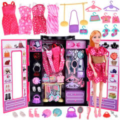 Lelles un garderobes komplekts ar aksesuāriem, rozā krāsā cena un informācija | Rotaļlietas meitenēm | 220.lv
