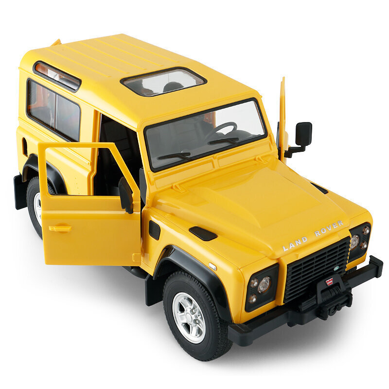 Ar tālvadības pulti vadāma automašīna Land Rover Defender Rastar, dzeltena cena un informācija | Rotaļlietas zēniem | 220.lv