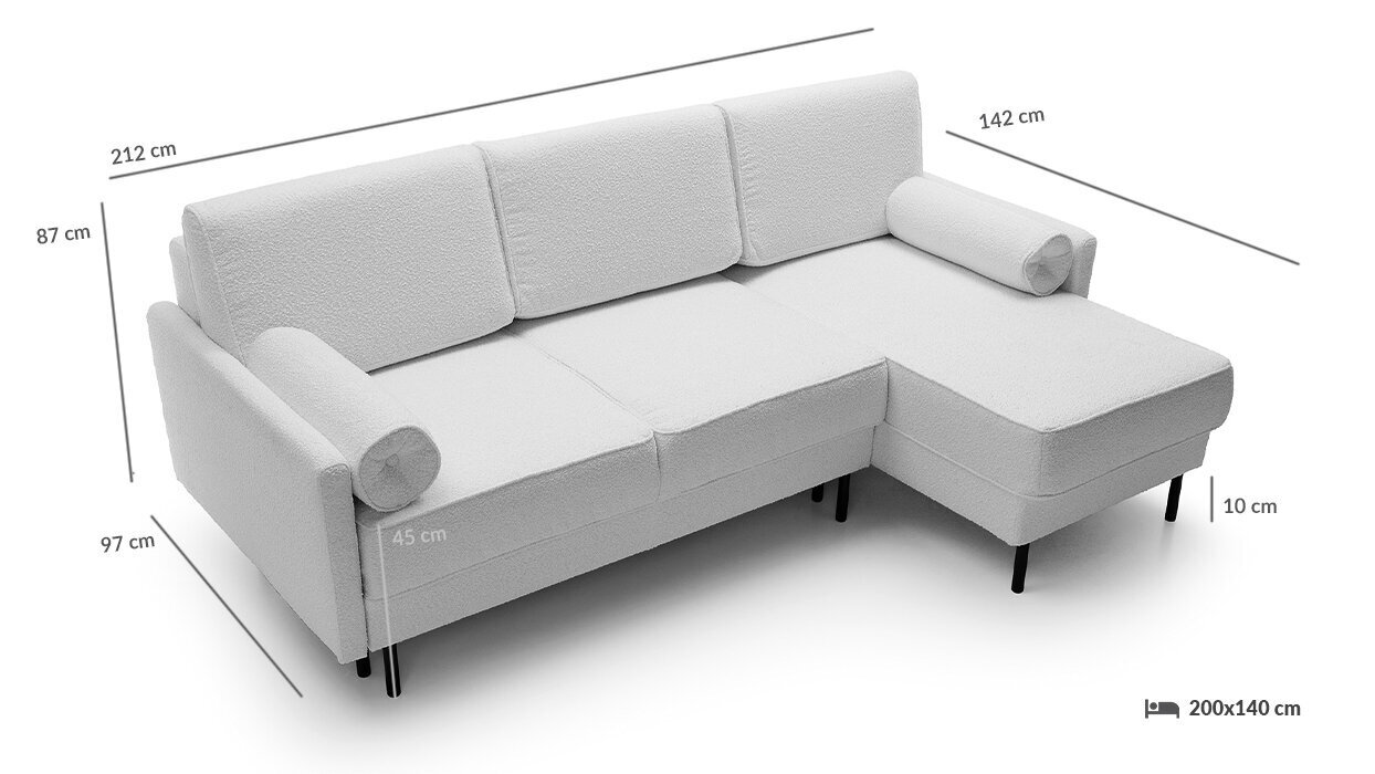 Stūra dīvāns Melva, balts cena un informācija | Stūra dīvāni | 220.lv
