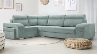 Угловой диван SOFTI - многофункциональный мягкий уголок из вельвета 305x205 (цвет: мятный, оттоманка: слева) цена и информация | Угловые диваны | 220.lv