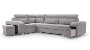 Угловой диван SOFTI - многофункциональный мягкий уголок из вельвета 305x205 (цвет: светло-серый, оттоманка: правая) цена и информация | Угловые диваны | 220.lv