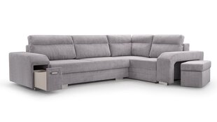 Угловой диван SOFTI - многофункциональный мягкий уголок из вельвета 305x205 (цвет: светло-серый, оттоманка: правая) цена и информация | Угловые диваны | 220.lv