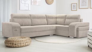 Угловой диван SOFTI - многофункциональный мягкий уголок из вельвета 305x205 (цвет: бежевый, оттоманка: слева) цена и информация | Угловые диваны | 220.lv