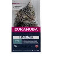 Eukanuba Grain Free Adult pieaugušiem kaķiem, ar lasi, 2 kg cena un informācija | Sausā barība kaķiem | 220.lv
