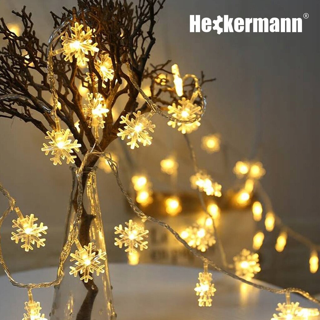 Ziemassvētku vītne Sniegpārsliņas, 40 LED, 6 m cena un informācija | Ziemassvētku lampiņas, LED virtenes | 220.lv
