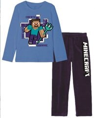 Pidžama ar garām piedurknēm bērniem Minecraft, zila cena un informācija | Zēnu pidžamas, halāti | 220.lv