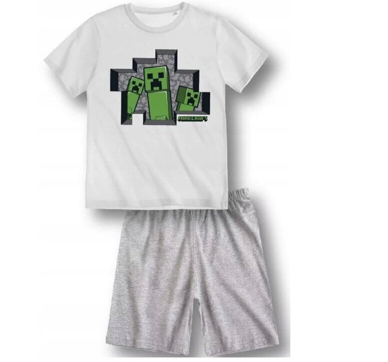 Pidžama ar īsām piedurknēm bērniem Minecraft, balta/pelēka цена и информация | Zēnu pidžamas, halāti | 220.lv