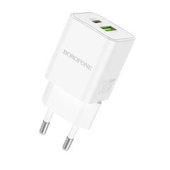 Borofone Wall charger BN14 Royal - USB + Type C - QC 3.0 PD 30W with Type C to Lightning cable white цена и информация | Зарядные устройства для телефонов | 220.lv