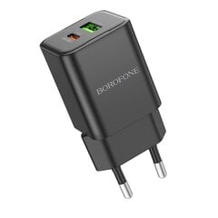 Borofone Wall charger BN14 Royal - USB + Type C - QC 3.0 PD 30W black цена и информация | Зарядные устройства для телефонов | 220.lv