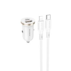 Borofone Car charger BZ22 Scenery - USB + Type C - QC 3.0 PD 30W with Type C to Lightning cable white цена и информация | Зарядные устройства для телефонов | 220.lv