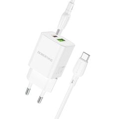 Borofone Wall charger BN14 Royal - USB + Type C - QC 3.0 PD 30W with Type C to Lightning cable white цена и информация | Зарядные устройства для телефонов | 220.lv