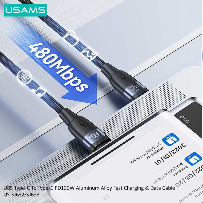 USAMS U85 100W PD USB-C 1.2M cena un informācija | Savienotājkabeļi | 220.lv