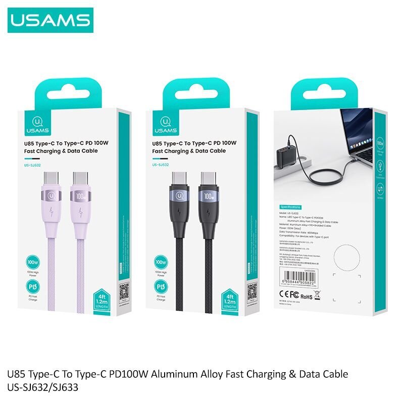 Usams U85 100W PD USB - C vads 2m cena un informācija | Savienotājkabeļi | 220.lv