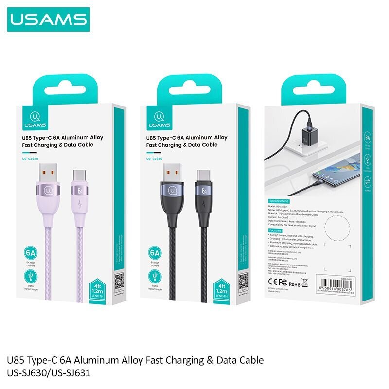 Usams U85 6A USB-C vads 1.2m cena un informācija | Savienotājkabeļi | 220.lv