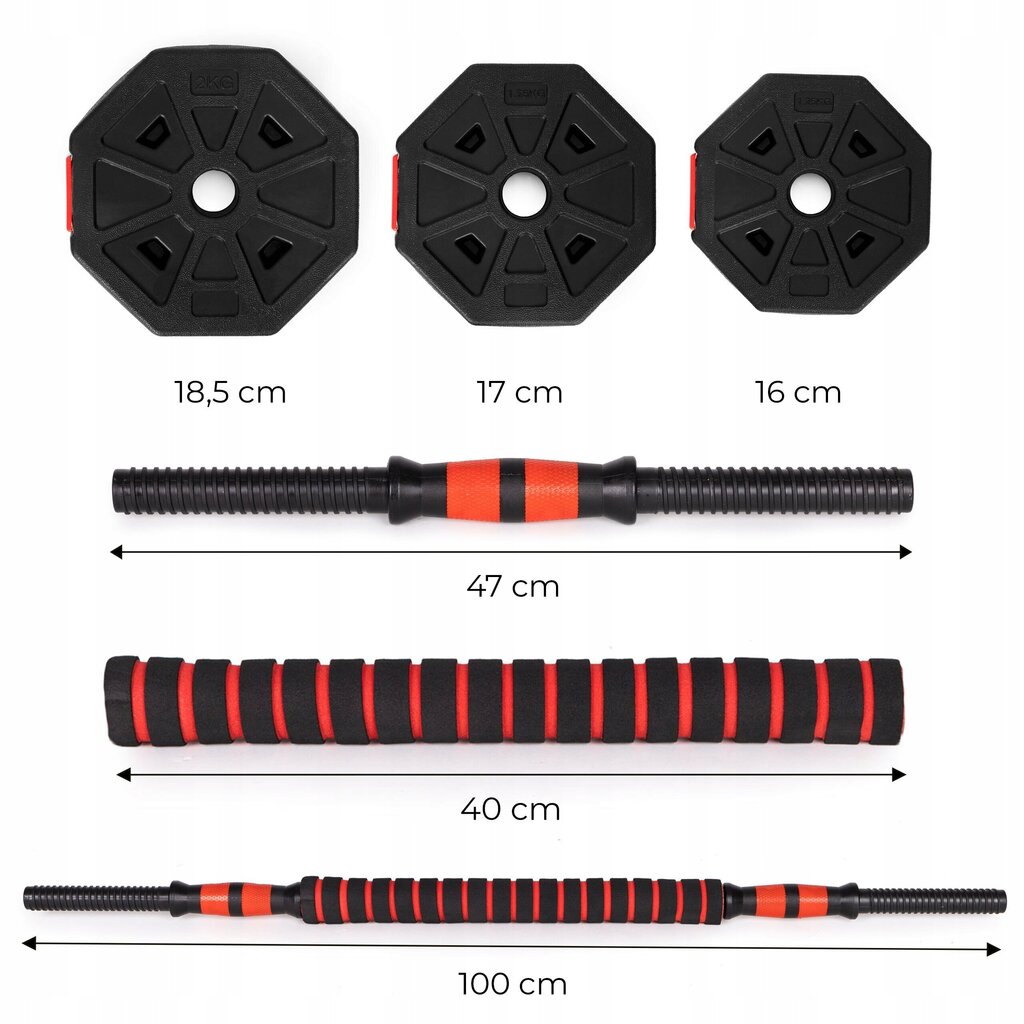 Regulējamas hanteles 2 x 10 kg svaru komplekts 20 kg svaru stieņi cena un informācija | Svari, hanteles, stieņi | 220.lv