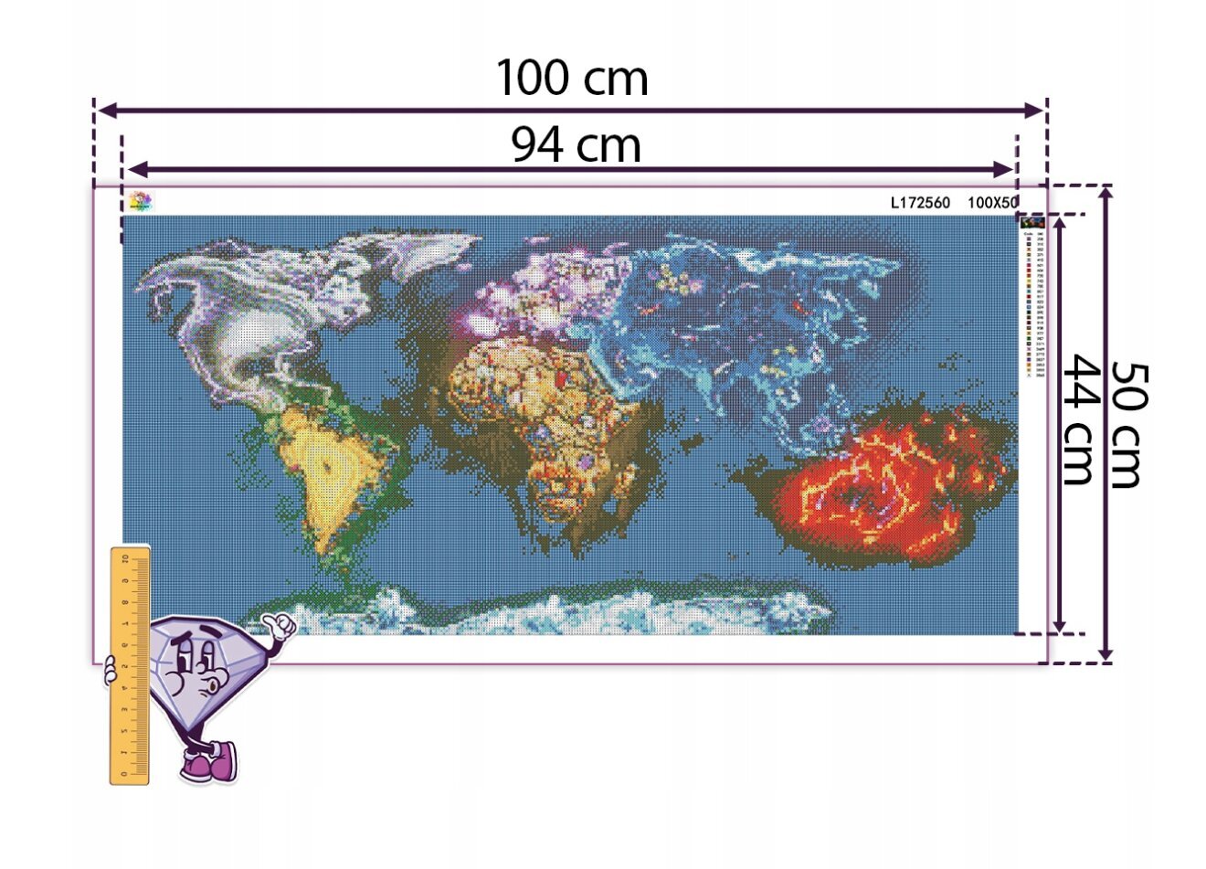Dimanta mozaīka 5D, Pasaules karte, 100 x 50 cm цена и информация | Dimantu mozaīkas | 220.lv