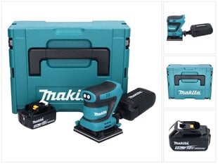 Аккумуляторная эксцентриковая шлифовальная машинка Makita DBO 480 T1J 18 В 112 x 102 мм + 1х аккумулятор 5,0 Ач + Makpac - без зарядного блока цена и информация | Шлифовальные машины | 220.lv