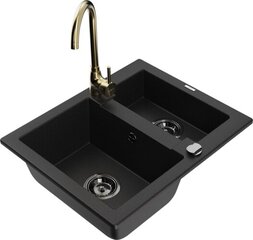 Granitinė virtuvinė plautuvė Mexen Carlos su maišytuvu ir sifonu, Metallic black/gold+Black цена и информация | Раковины на кухню | 220.lv