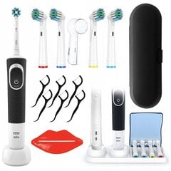 Oral-B Vitality 100 Black + 4 prefoldi + melns apvalks + vāciņš + vāciņš + flip statīvs cena un informācija | Elektriskās zobu birstes | 220.lv