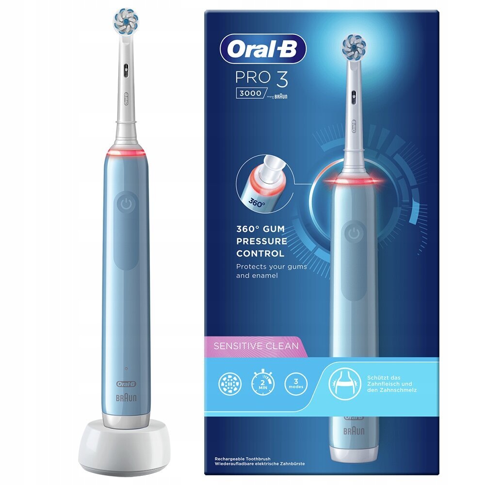 Oral-B Pro 3 3000 Sensitive Clean Blue zobu birste + 8 precīzas rezerves daļas цена и информация | Elektriskās zobu birstes | 220.lv