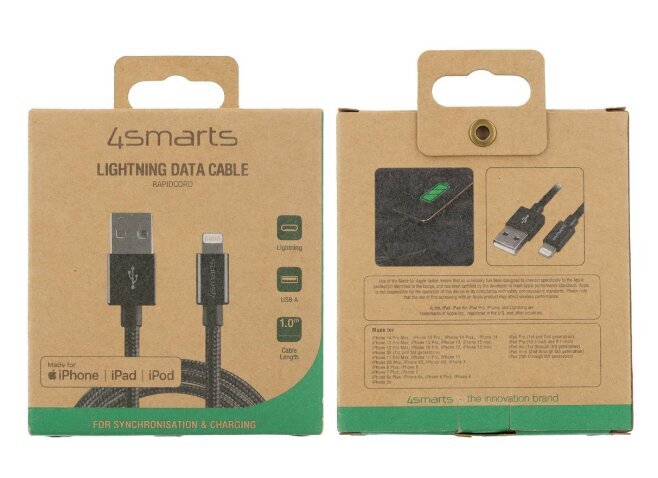 USB-A Lightning kabelis RapidCord, 1 m, melns цена и информация | Kabeļi un vadi | 220.lv